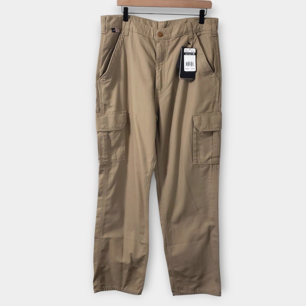 NWT Carhartt Flame Resistant Canvas Cargo Pants Khaki 36x34 Cat 2 Original Fit